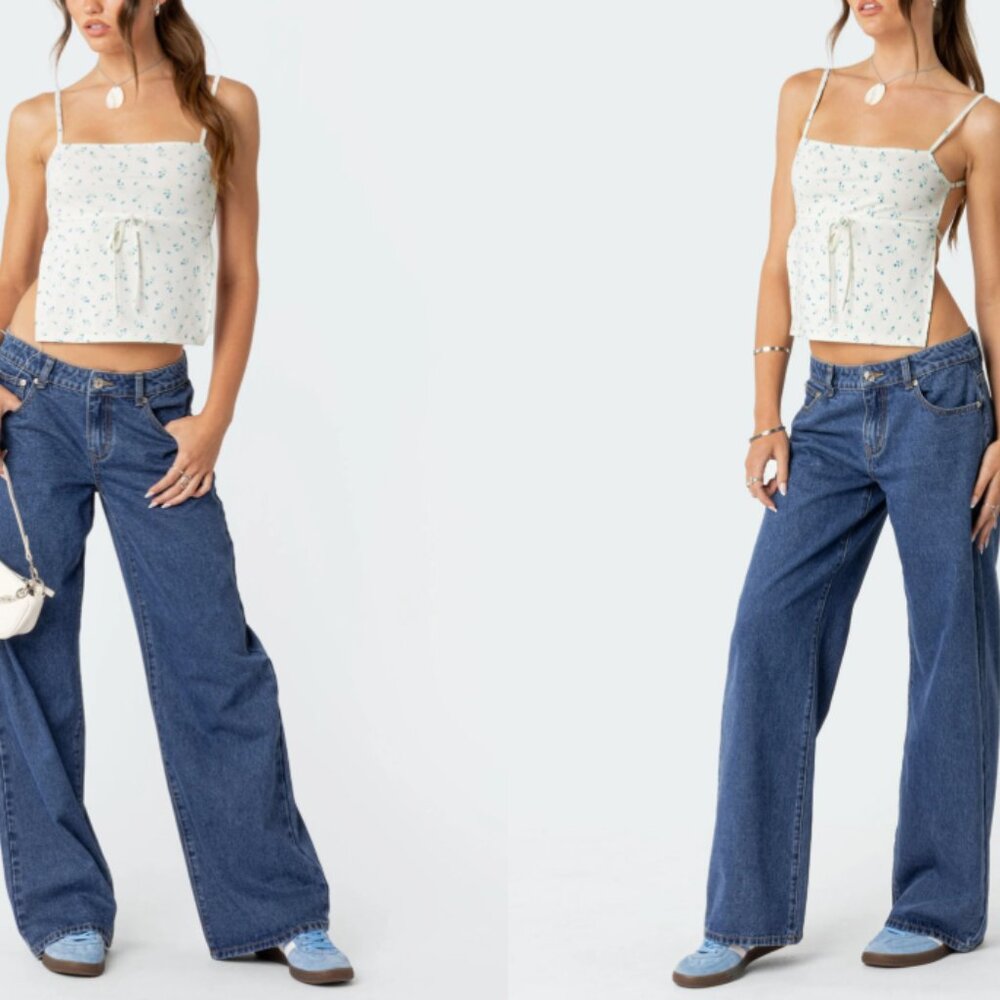 EDIKTED Raelynn Blue Washed Low-Rise Womens Jeans Size XS